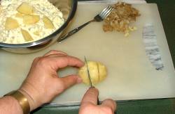 cutting potatoes